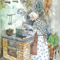 Juhani Püttsepp. „Veskitont Niglas”, Ilmamaa, 2001, segatehnika (akvarell, sulejoonistus)